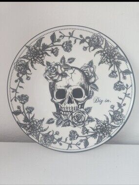 10 Strawberry Street Dig In 8 In Black & White Skull Rose Salad Plate Set Of 4